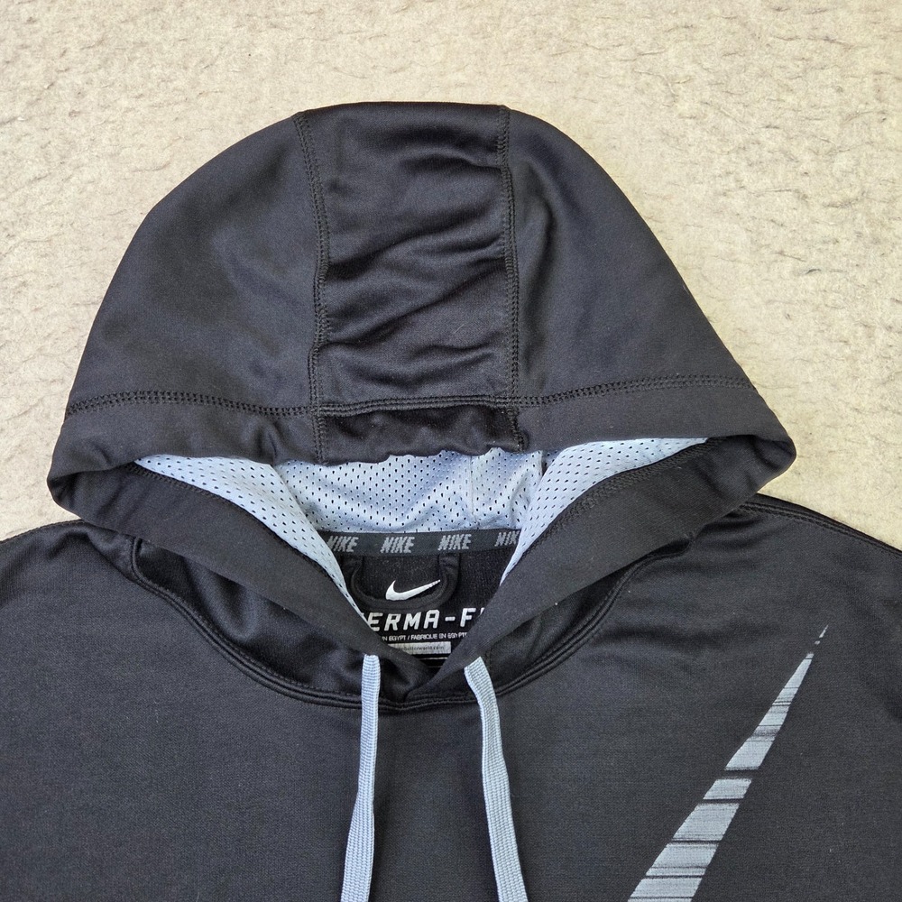 Nike Therma-Fit Hoodie Mens Med Black Pullover Sweatshirt Swoosh 620173-010 - Picture 2 of 10